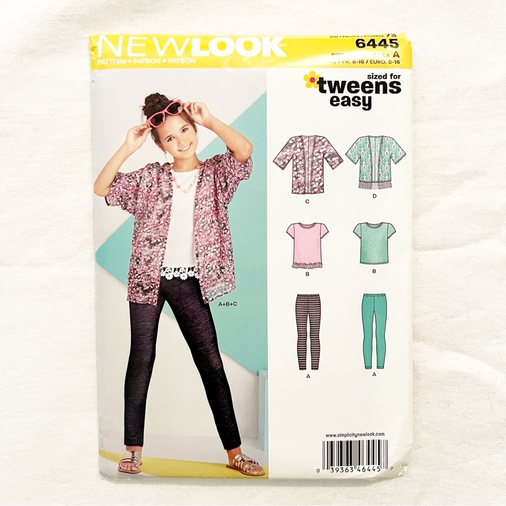 New Look 6445 Tween Girls Pattern – Tops, Leggings & Jacket (8–16)